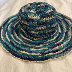 Sensi Studio Woven Hippie Fiesta Bucket Hat in Blue & Beige